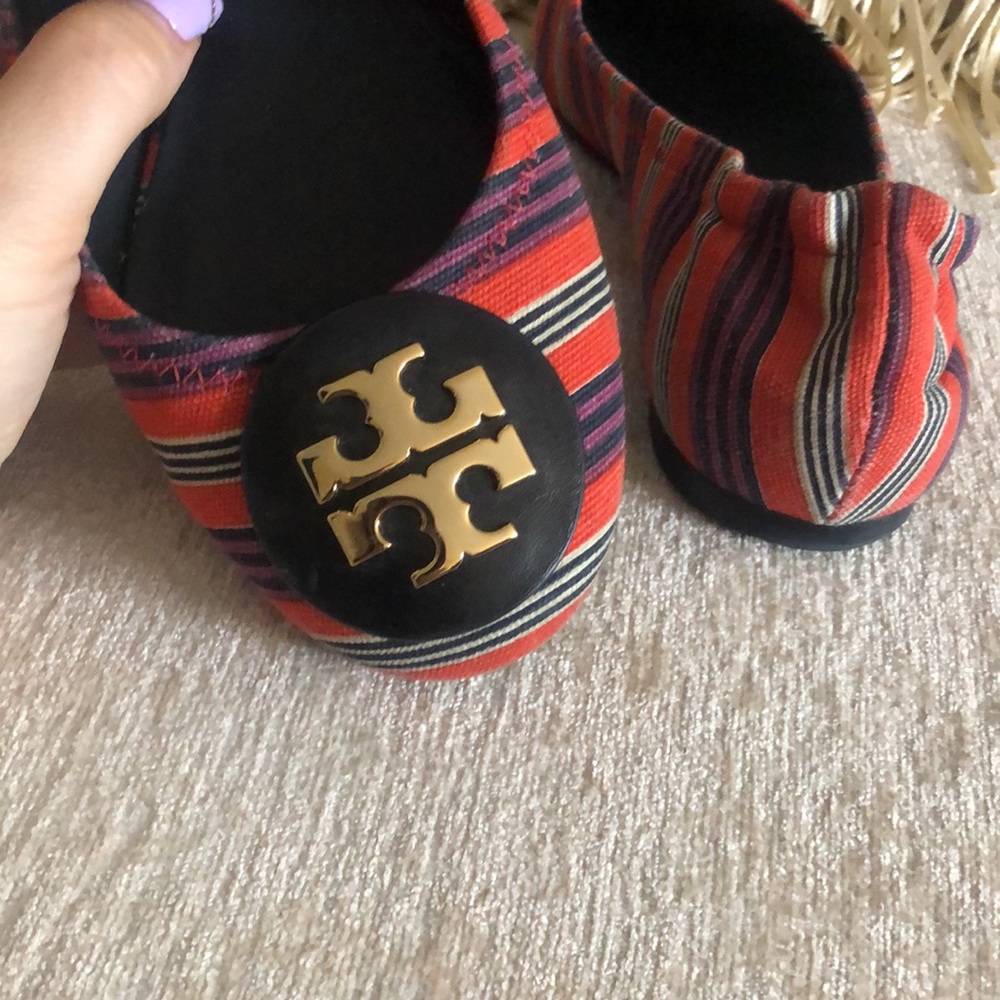 Tory Burch Reva Bauer Stripe Printed Canvas Flats - Picture 6 of 11